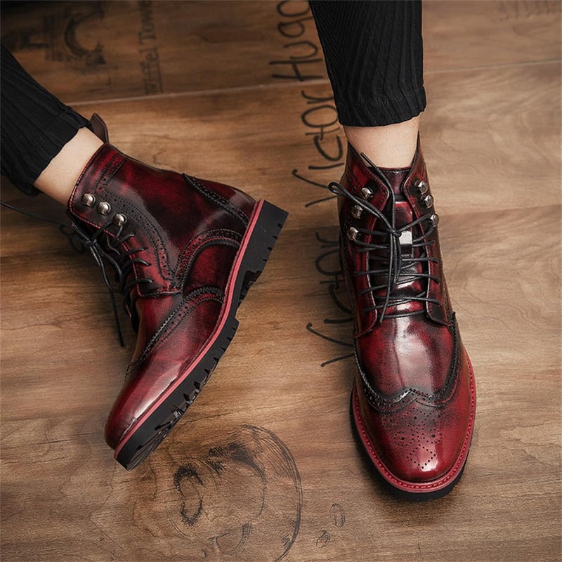 Zzyyzzyy Men's Brogue Leather Lace-Up Ankle Boots with Wingtip Design Vintage Dress Boots for Casual Business Office Daily Wear and Formal Occasions - Image 5